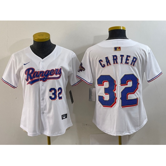 Women's Texas Rangers #32 Evan Carter Number White 2024 Gold Collection Limited Cool Base Jersey - Ujersey