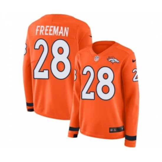 Women's Nike Denver Broncos #28 Royce Freeman Limited Orange Therma Long Sleeve NFL Jersey - Ujersey