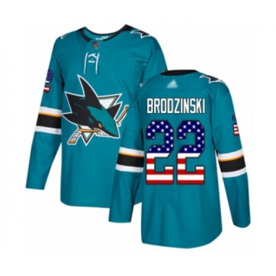 Youth San Jose Sharks #22 Jonny Brodzinski Authentic Teal Green USA Flag Fashion Hockey Jersey - Ujersey