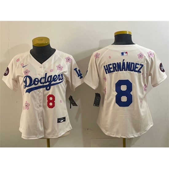 Women's Los Angeles Dodgers #8 Enrique Hernández Cream 2025 Tokyo Series Limited Stitched Baseball Jersey(Run Small)