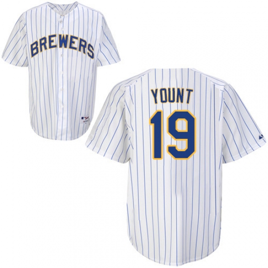 Men's Majestic Milwaukee Brewers #19 Robin Yount Authentic White (blue strip) MLB Jersey - Ujersey