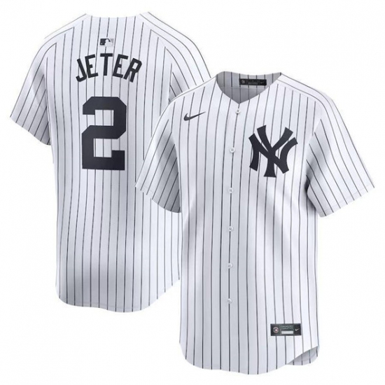 Men's New York Yankees #2 Derek Jeter White Home Limited Stitched Baseball Jersey