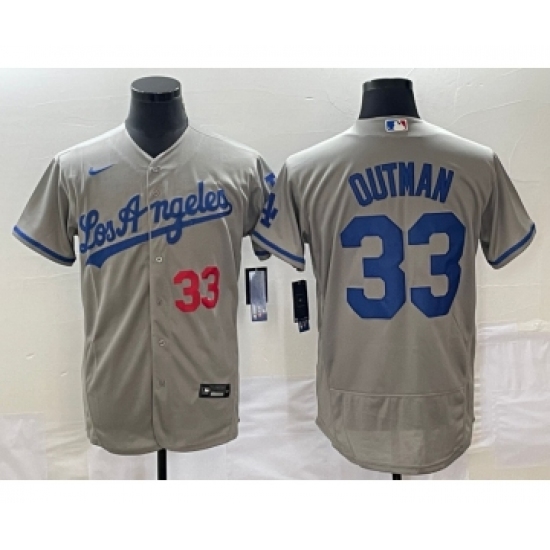 Men's Los Angeles Dodgers #33 James Outman Grey Flex Base Stitched Jersey - Ujersey