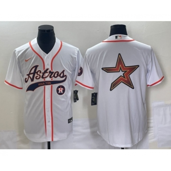 Men's Houston Astros White Team Big Logo Cool Base Stitched Baseball Jersey1 - Ujersey