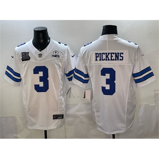Men's Dallas Cowboys #3 George pickens White F.U.S.E. With 5x Super Bowl Champions & Established In 1960 Vapor Limited Stitched Football Jersey