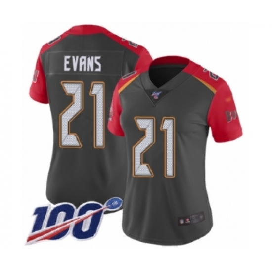 Women's Tampa Bay Buccaneers #21 Justin Evans Limited Gray Inverted Legend 100th Season Football Jersey - Ujersey
