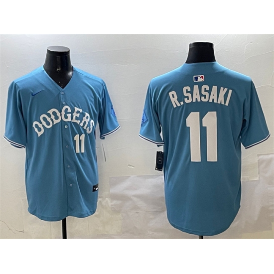 Men's Los Angeles Dodgers #11 Roki Sasaki Light Blue Limited Stitched Baseball Jersey - Ujersey