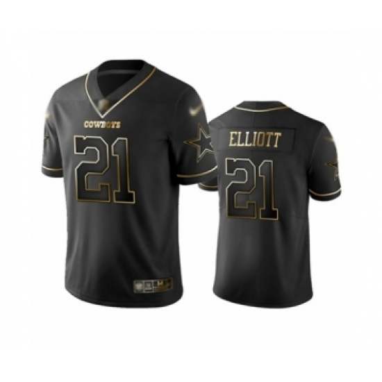 Men's Dallas Cowboys #21 Ezekiel Elliott Black Golden Edition Limited Football Jersey - Ujersey