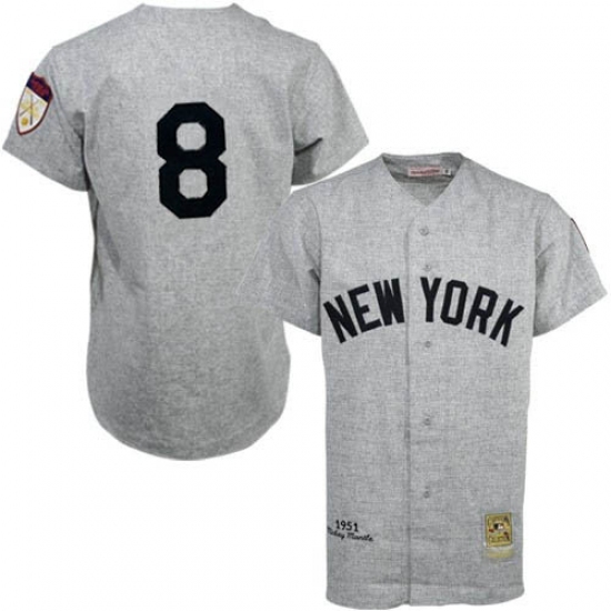 Men's Mitchell and Ness 1951 New York Yankees #8 Yogi Berra Authentic Grey Throwback MLB Jersey - Ujersey