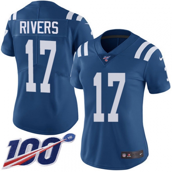 Women's Nike Indianapolis Colts #17 Philip Rivers Royal Blue Stitched NFL Limited Rush 100th Season Jersey - Ujersey