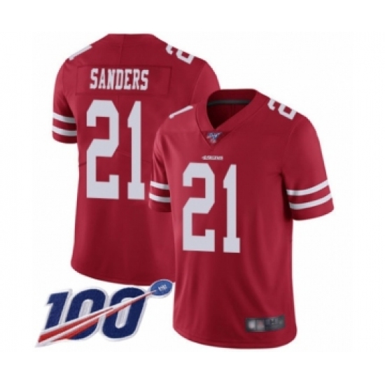 Youth San Francisco 49ers #21 Deion Sanders Red Team Color Vapor Untouchable Limited Player 100th Season Football Jersey - Ujersey