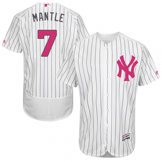 Men's Majestic New York Yankees #7 Mickey Mantle Authentic White 2016 Mother's Day Fashion Flex Base MLB Jersey - Ujersey