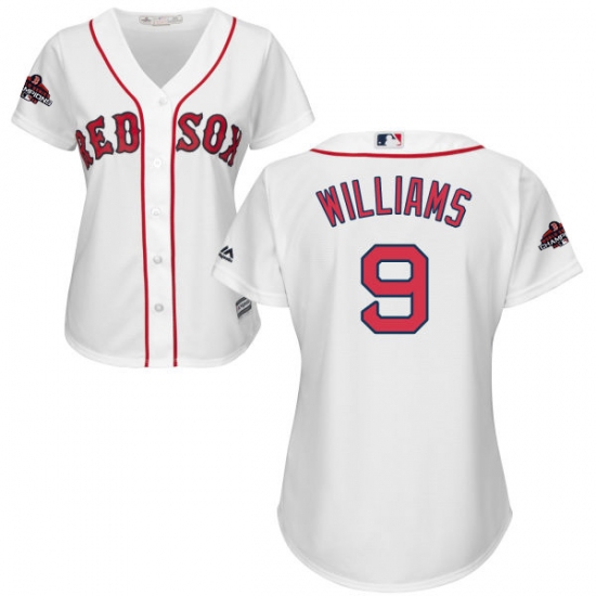 Women's Majestic Boston Red Sox #9 Ted Williams Authentic White Home 2018 World Series Champions MLB Jersey - Ujersey