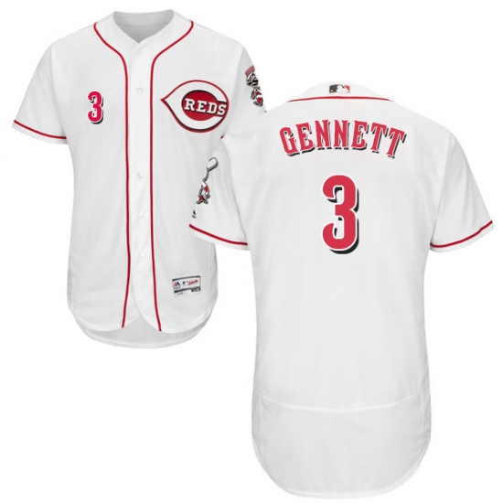 Men's Majestic Cincinnati Reds #3 Scooter Gennett White Home Flex Base Authentic Collection MLB Jersey - Ujersey