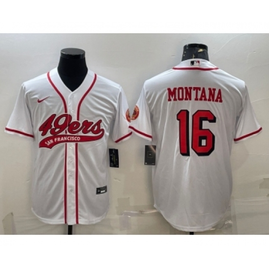 Men's San Francisco 49ers #16 Joe Montana New White With Patch Cool Base Stitched Baseball Jersey - Ujersey
