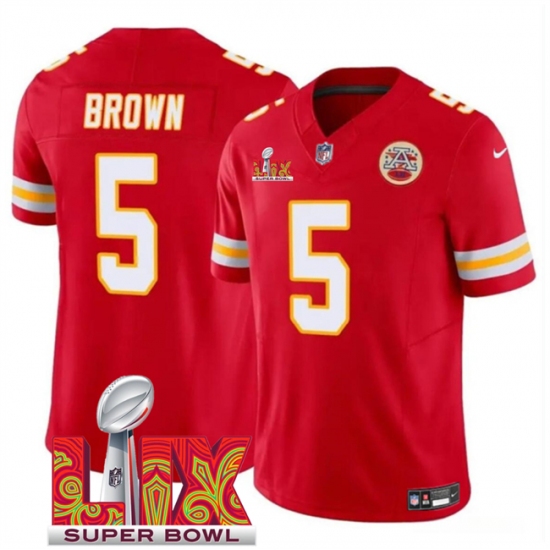 Men's Kansas City Chiefs #5 Hollywood Brown Red 2025 Super Bowl LIX F.U.S.E. Vapor Limited Stitched Football Jersey - Ujersey