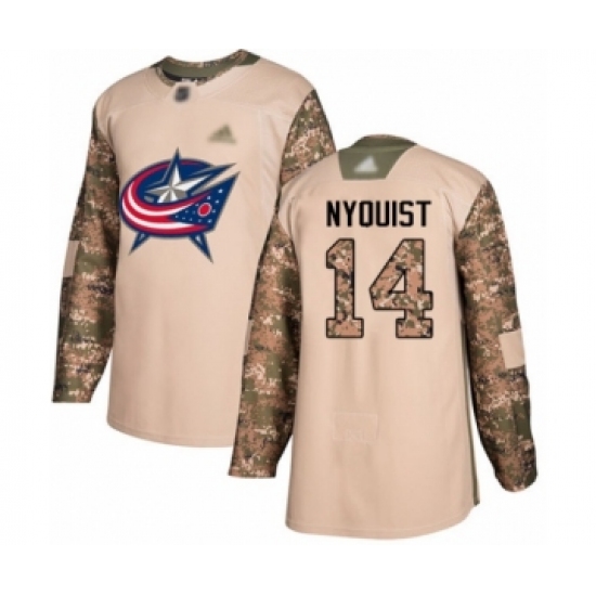 Men's Columbus Blue Jackets #14 Gustav Nyquist Authentic Camo Veterans Day Practice Hockey Jersey - Ujersey