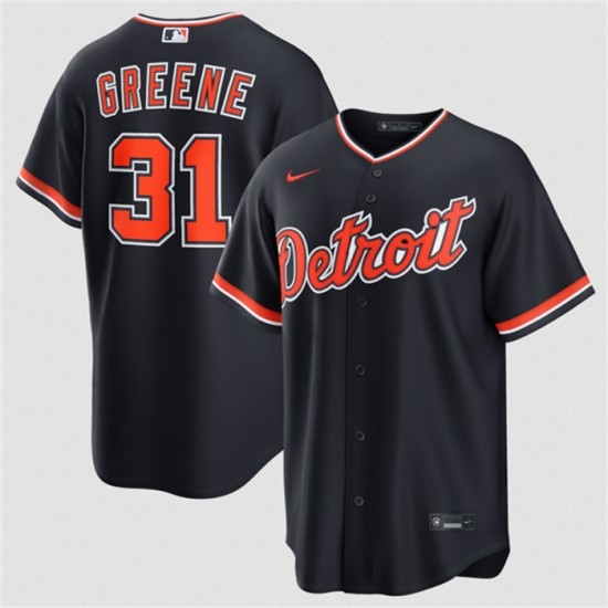 Men's Detroit Tigers #31 Riley Greene Navy Alternate Stitched Baseball Jersey - Ujersey