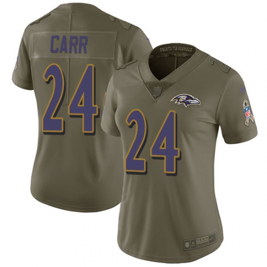 Women's Nike Baltimore Ravens #24 Brandon Carr Limited Olive 2017 Salute to Service NFL Jersey - Ujersey
