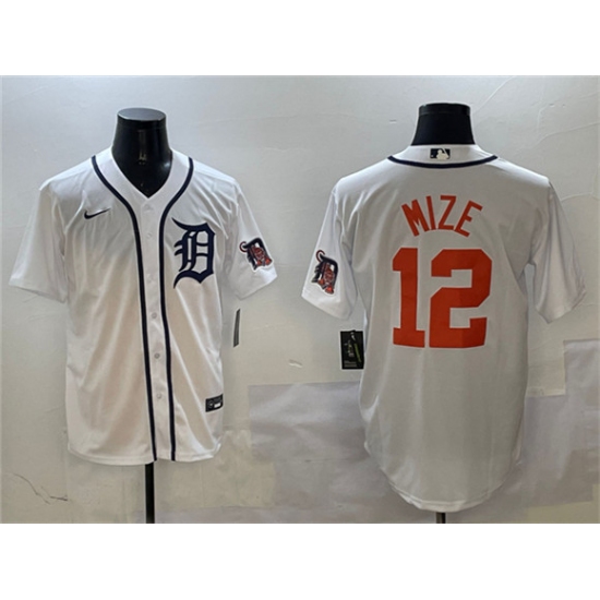 Men's Detroit Tigers #12 Casey Mize White With Cool Base Stitched Baseball Jersey - Ujersey