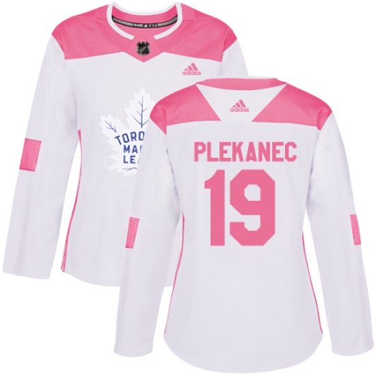 Women's Adidas Toronto Maple Leafs #19 Tomas Plekanec Authentic White Pink Fashion NHL Jersey - Ujersey