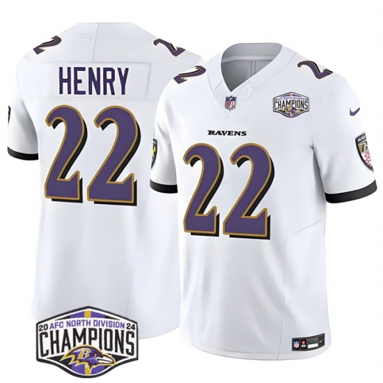 Men's Baltimore Ravens #22 Derrick Henry White F.U.S.E 2024 AFC North Division Champions Vapor Limited Football Jersey - Ujersey