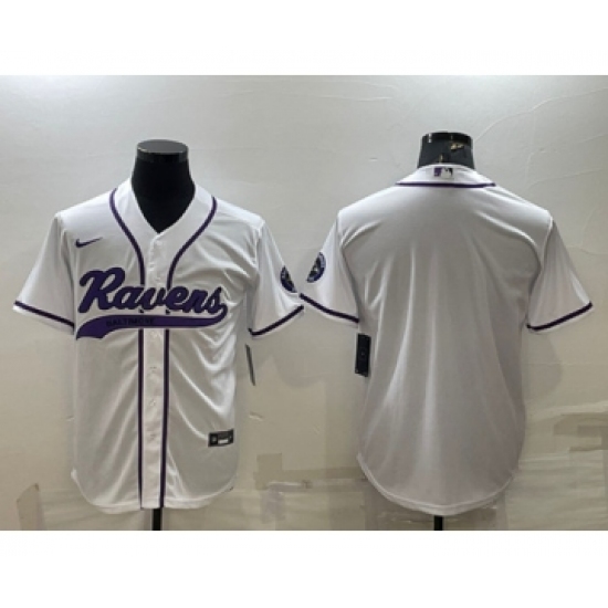 Men's Baltimore Ravens Blank White With Patch Cool Base Stitched Baseball Jersey - Ujersey