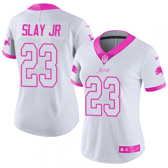 Women's Nike Detroit Lions #23 Darius Slay Limited White/Pink Rush Fashion NFL Jersey - Ujersey