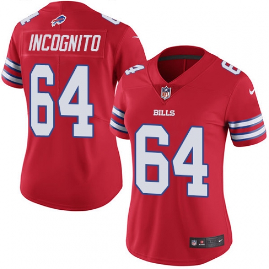 Women's Nike Buffalo Bills #64 Richie Incognito Limited Red Rush Vapor Untouchable NFL Jersey - Ujersey