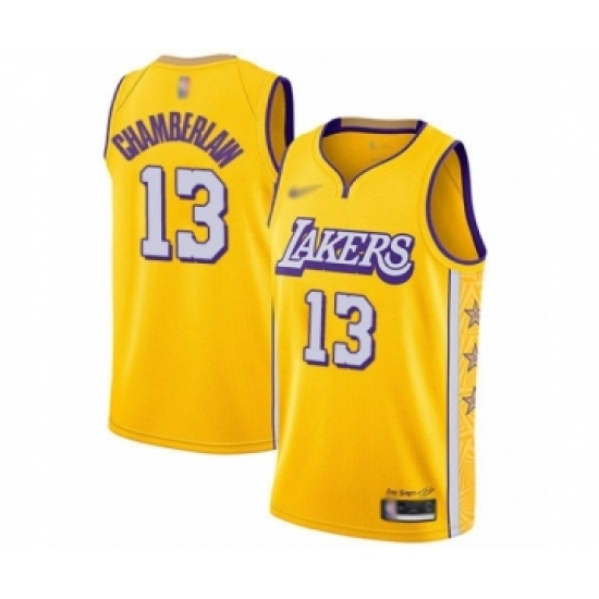 Youth Los Angeles Lakers #13 Wilt Chamberlain Swingman Gold Basketball Jersey - 2019 20 City Edition - Ujersey
