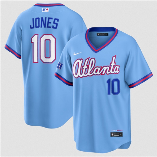 Men's Atlanta Braves #10 Chipper Jones Powder Blue 2026 City Connect Stadium Stitched Baseball Jersey - Ujersey
