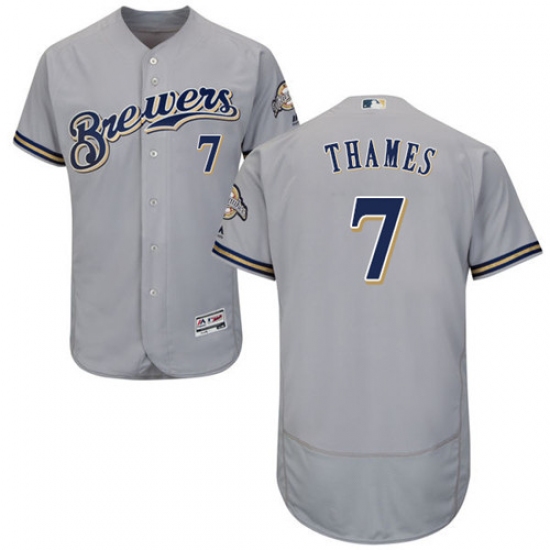 Men's Majestic Milwaukee Brewers #7 Eric Thames Grey Flexbase Authentic Collection MLB Jersey
