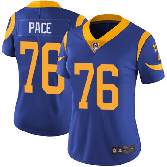 Women's Nike Los Angeles Rams #76 Orlando Pace Elite Royal Blue Alternate NFL Jersey - Ujersey
