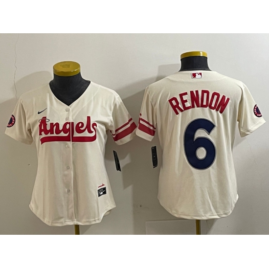 Women's Los Angeles Angels #6 Anthony Rendon Cream 2022 City Connect Cool Base Stitched Jersey - Ujersey