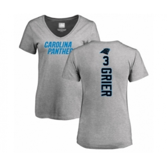 Football Women's Carolina Panthers #3 Will Grier Ash Backer V-Neck T-Shirt - Ujersey