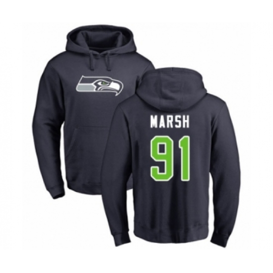 Football Seattle Seahawks #91 Cassius Marsh Navy Blue Name & Number Logo Pullover Hoodie - Ujersey