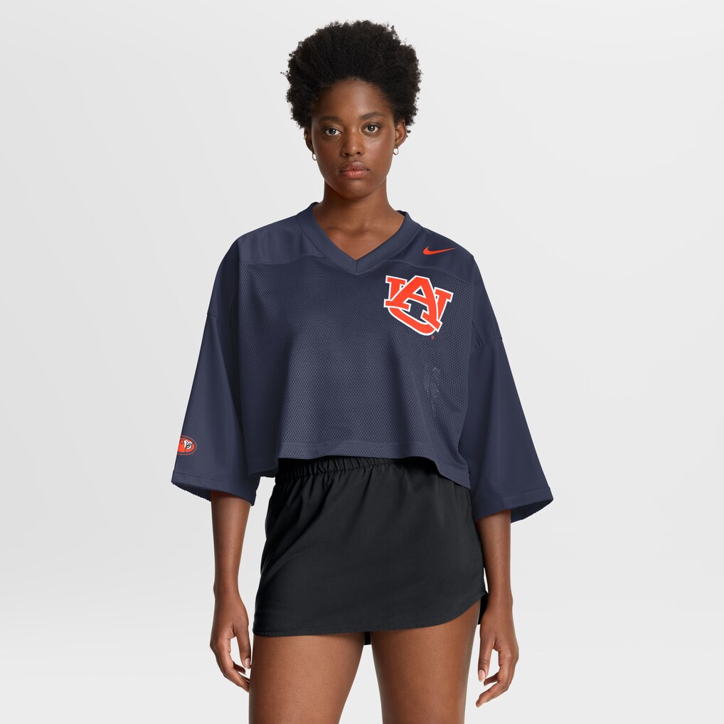 Women's Nike Navy Auburn Tigers Cropped Mesh Dri-FIT Fashion Jersey - Ujersey