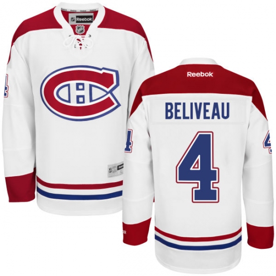 Men's Reebok Montreal Canadiens #4 Jean Beliveau Authentic White Away NHL Jersey - Ujersey