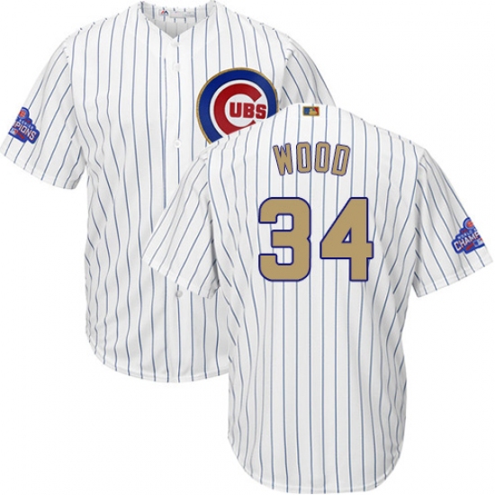 Youth Majestic Chicago Cubs #34 Kerry Wood Authentic White 2017 Gold Program Cool Base MLB Jersey - Ujersey