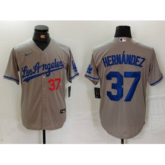 Men's Los Angeles Dodgers #37 Teoscar Hernandez Number Grey With Los Cool Base Stitched Jersey - Ujersey