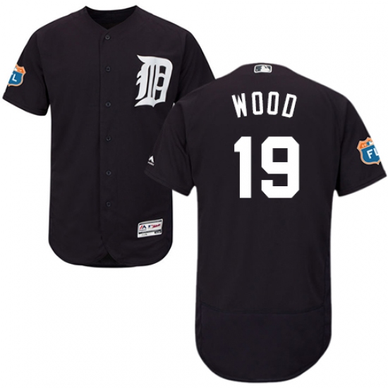 Men's Majestic Detroit Tigers #19 Travis Wood Navy Blue Alternate Flex Base Authentic Collection MLB Jersey