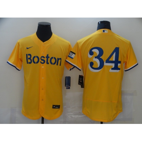 Men's Boston Red Sox #34 David Ortiz Nike Gold-Light Blue 2021 City Connect Jersey