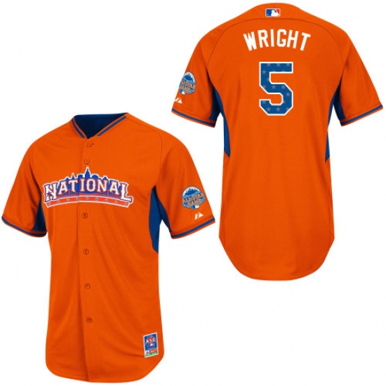 Men's Majestic New York Mets #5 David Wright Authentic Orange National League 2013 All-Star BP MLB Jersey - Ujersey