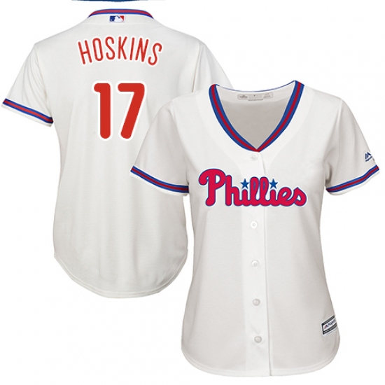 Women's Majestic Philadelphia Phillies #17 Rhys Hoskins Replica Cream Alternate Cool Base MLB Jersey - Ujersey