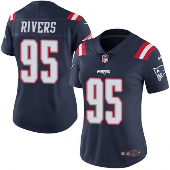 Women's Nike New England Patriots #95 Derek Rivers Limited Navy Blue Rush Vapor Untouchable NFL Jersey - Ujersey