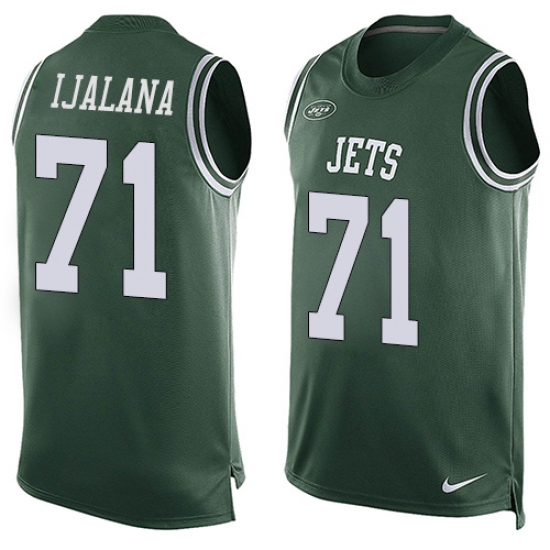 Men's Nike New York Jets #71 Ben Ijalana Limited Green Player Name & Number Tank Top NFL Jersey - Ujersey