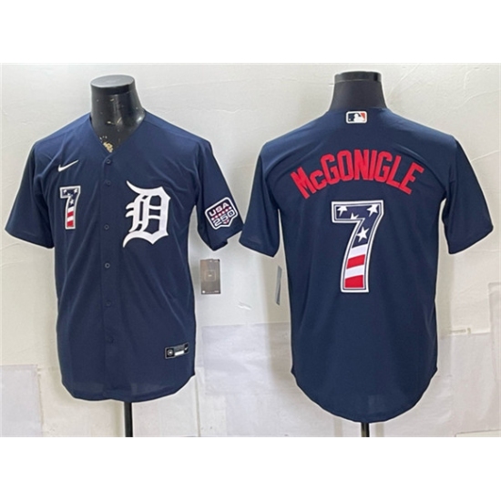 Men's Detroit Tigers #7 Kevin McGonigle Navy 2026 USA 250 Fourth of July Stitched Baseball Jersey - Ujersey