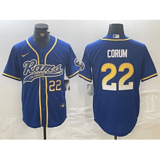 Men's Los Angeles Rams #22 Blake Corum Number Royal Cool Base Stitched Baseball Jersey - Ujersey