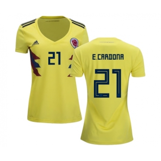 Women's Colombia #21 E.Cardona Home Soccer Country Jersey