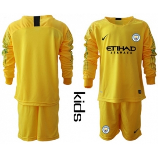Manchester City Blank Yellow Goalkeeper Long Sleeves Kid Soccer Club Jersey